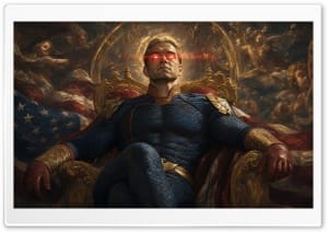 Homelander on Throne with Glowing Red Eyes Renaissance Style 4K UHD Wallpaper for Widescreen and UltraWide Desktop, UltraHD TV, Smartphone, Tablet