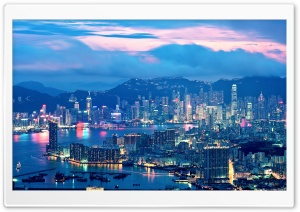Hong Kong Night Lights Ultra HD Wallpaper for 4K UHD Widescreen desktop, tablet & smartphone