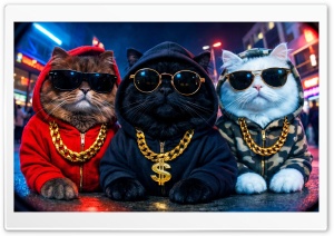 Hoodie Cats with Gold Chains 4K UHD Wallpaper for Widescreen and UltraWide Desktop, UltraHD TV, Smartphone, Tablet