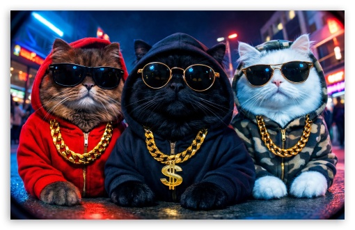Hoodie Cats with Gold Chains UltraHD Wallpaper for UHD 16:9 ; HD 16:9 ; UltraWide 21:9 24:10 32:9 32:10 ; Widescreen 16:10 ; Mobile 9:19.5 9:20 9:21 9:22 ; Dual 16:10 16:9 ;