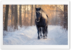 Horse Walking on a Snowy Road, Winter Ultra HD Wallpaper for 4K UHD Widescreen Desktop, Lockscreen, Screensaver, TV, Tablet, Smartphone