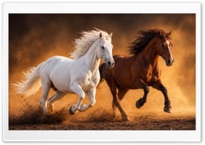 Horses Running in Golden Sunset Light 4K UHD Wallpaper for Widescreen and UltraWide Desktop, UltraHD TV, Smartphone, Tablet