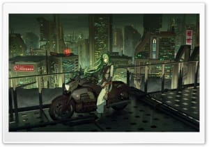 Hoshiguma on Motorcycle - Arknights Cyberpunk City 4K UHD Wallpaper for Widescreen and UltraWide Desktop, UltraHD TV, Smartphone, Tablet