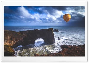 Hot Air Balloon, Dyrholaey Arch, Iceland Ultra HD Wallpaper for 4K UHD Widescreen desktop, tablet & smartphone