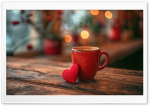 Hot Chocolate in Red Mug on Wooden Table Ultra HD Wallpaper for 4K UHD Widescreen Desktop, Lockscreen, Screensaver, TV, Tablet, Smartphone