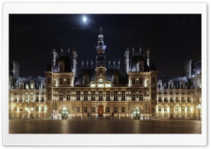 Hotel de Ville At Night, Paris, France Ultra HD Wallpaper for 4K UHD Widescreen desktop, tablet & smartphone