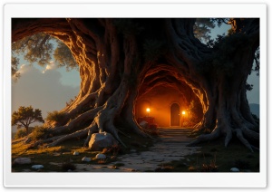 House in an Old Tree 4K UHD Wallpaper for Widescreen and UltraWide Desktop, UltraHD TV, Smartphone, Tablet