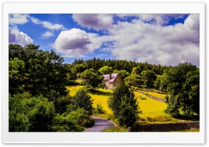 House On A Hillside Landscape, Blue Cloudy Sky, Sunny Day Ultra HD Wallpaper for 4K UHD Widescreen desktop, tablet & smartphone