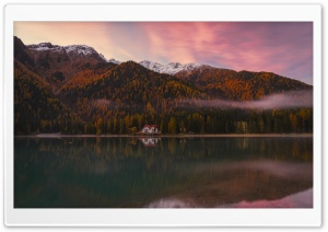 House on the Shore of a Mountain Lake 4K UHD Wallpaper for Widescreen and UltraWide Desktop, UltraHD TV, Smartphone, Tablet