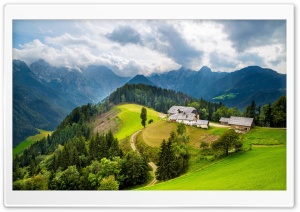 Houses On Hill Between Mountains Ultra HD Wallpaper for 4K UHD Widescreen desktop, tablet & smartphone