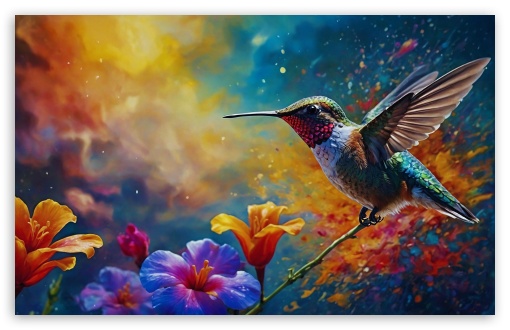 Hummingbird Colorful Digital Art UltraHD Wallpaper for UHD 16:9 ; HD 16:9 ; UltraWide 21:9 24:10 ; Widescreen 16:10 5:3 ; Fullscreen 4:3 5:4 3:2 ; Tablet 1:1 ;