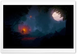 Hunter's Moon Game Scene Eerie Night Village, Full Moon 4K UHD Wallpaper for Widescreen and UltraWide Desktop, UltraHD TV, Smartphone, Tablet