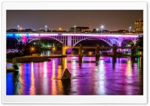 I35W Saint Anthony Falls Bridge, Mississippi River at Night 4K UHD Wallpaper for Widescreen and UltraWide Desktop, UltraHD TV, Smartphone, Tablet
