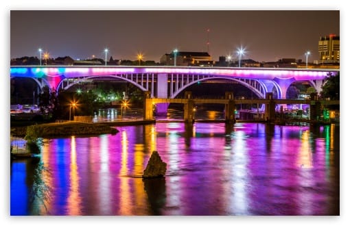 I35W Saint Anthony Falls Bridge, Mississippi River at Night UltraHD Wallpaper for UHD 16:9 ; HD 16:9 ; UltraWide 21:9 24:10 32:9 32:10 ; Widescreen 16:10 ; Dual 16:10 16:9 ;