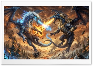 Ice Dragon vs Fire Dragon 4K UHD Wallpaper for Widescreen and UltraWide Desktop, UltraHD TV, Smartphone, Tablet