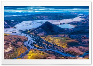 Iceland Black Mount Braided River Drone 4K UHD Wallpaper for Widescreen and UltraWide Desktop, UltraHD TV, Smartphone, Tablet