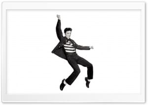 Iconic Elvis Presley Dance Move on White Background 4K UHD Wallpaper for Widescreen and UltraWide Desktop, UltraHD TV, Smartphone, Tablet