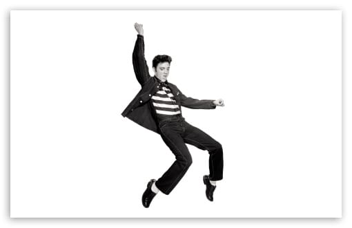 Iconic Elvis Presley Dance Move on White Background UltraHD Wallpaper for UHD 16:9 ; HD 16:9 ; UltraWide 21:9 24:10 ; Widescreen 16:10 ; Tablet 1:1 ; Mobile 9:16 9:19.5 9:20 ;