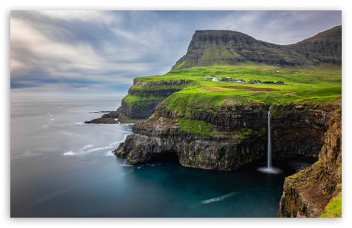 Iconic Gasadalur Village in the Faroe Islands UltraHD Wallpaper for UHD 16:9 ; HD 16:9 ; UltraWide 21:9 24:10 ; Widescreen 16:10 ; Tablet 1:1 ;