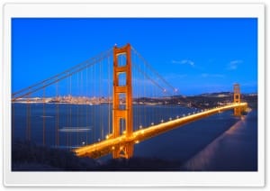 Illuminated Golden Gate Bridge at Night in San Francisco 4K UHD Wallpaper for Widescreen and UltraWide Desktop, UltraHD TV, Smartphone, Tablet