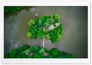 Island in Sofiivka Park Aerial View 4K UHD Wallpaper for Widescreen and UltraWide Desktop, UltraHD TV, Smartphone, Tablet