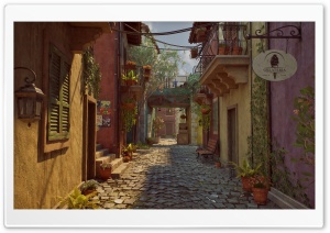 Italian Alleyway Digital Art Ultra HD Wallpaper for 4K UHD Widescreen Desktop, Lockscreen, Screensaver, TV, Tablet, Smartphone