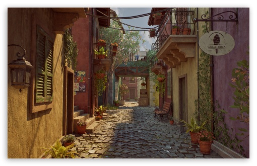 Italian Alleyway Digital Art UltraHD Wallpaper for UHD 16:9 ; HD 16:9 ; UltraWide 21:9 24:10 ; Widescreen 16:10 5:3 ; Fullscreen 4:3 5:4 3:2 ;