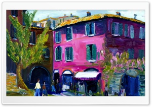 Italien Italy House Pink Painting Ultra HD Wallpaper for 4K UHD Widescreen desktop, tablet & smartphone