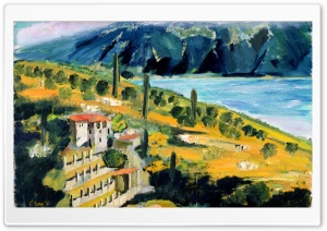 Italy Garda Lake, Lago Di Garda, Limonaia, Oil Painting Ultra HD Wallpaper for 4K UHD Widescreen desktop, tablet & smartphone