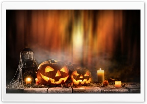 Jack-o-lanterns, Fog, Candles, Halloween Holiday Ultra HD Wallpaper for 4K UHD Widescreen desktop, tablet & smartphone