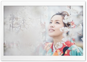 Japanese girl with Sakura Ultra HD Wallpaper for 4K UHD Widescreen desktop, tablet & smartphone