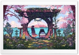 Japanese Samurai and Panda Warrior by a Torii Gate 4K UHD Wallpaper for Widescreen and UltraWide Desktop, UltraHD TV, Smartphone, Tablet