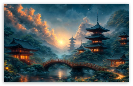 Japanese Temples Landscape Digital Painting Art UltraHD Wallpaper for UHD 16:9 ; HD 16:9 ; UltraWide 21:9 24:10 ; Widescreen 16:10 5:3 ; Fullscreen 4:3 5:4 3:2 ; Tablet 1:1 ; Mobile 9:16 9:19.5 9:20 10:16 2:3 3:5 3:4 ;