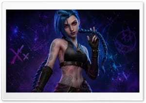Jinx Blue Braids, Tattoos, and Chaotic Aesthetic 4K UHD Wallpaper for Widescreen and UltraWide Desktop, UltraHD TV, Smartphone, Tablet