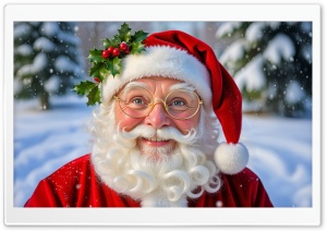 Joyful Santa Claus in Snowy Winter Wonderland 4K UHD Wallpaper for Widescreen and UltraWide Desktop, UltraHD TV, Smartphone, Tablet