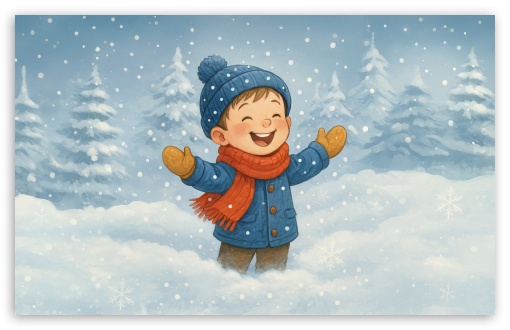 Joyful Winter Boy Illustration UltraHD Wallpaper for UHD 16:9 ; HD 16:9 ; UltraWide 21:9 24:10 32:9 32:10 ; Widescreen 16:10 5:3 ; Fullscreen 4:3 5:4 3:2 ; Tablet 1:1 ; Mobile 9:19.5 9:20 9:21 9:22 10:16 2:3 3:5 3:4 ; Dual 16:10 5:3 16:9 4:3 5:4 3:2 ;