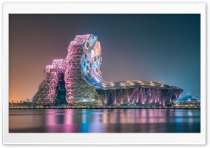 Kaohsiung Music Center, Kaohsiung, Taiwan, Asia, Music Hall, Architecture, Night 4K UHD Wallpaper for Widescreen and UltraWide Desktop, UltraHD TV, Smartphone, Tablet