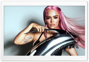 Karol G Pink Hair Background 4K UHD Wallpaper for Widescreen and UltraWide Desktop, UltraHD TV, Smartphone, Tablet