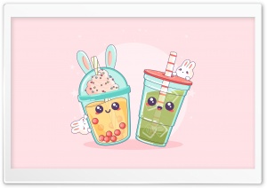 Kawaii Bubble Tea and Green Tea Ultra HD Wallpaper for 4K UHD Widescreen Desktop, Lockscreen, Screensaver, TV, Tablet, Smartphone