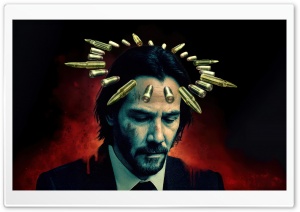 Keanu Reeves as John Wick with Iconic Bullet Crown 4K UHD Wallpaper for Widescreen and UltraWide Desktop, UltraHD TV, Smartphone, Tablet