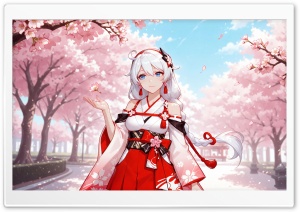 Kiana Kaslana, Cherry Blossom Trees, Spring 4K UHD Wallpaper for Widescreen and UltraWide Desktop, UltraHD TV, Smartphone, Tablet