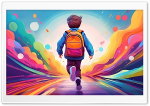 Kid Running to School Art Ultra HD Wallpaper for 4K UHD Widescreen Desktop, Lockscreen, Screensaver, TV, Tablet, Smartphone