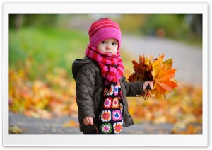 Kid With Yellow Leaves Ultra HD Wallpaper for 4K UHD Widescreen desktop, tablet & smartphone
