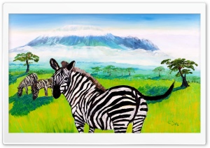 Kilimanjaro Zebra Oil Painting Ultra HD Wallpaper for 4K UHD Widescreen desktop, tablet & smartphone