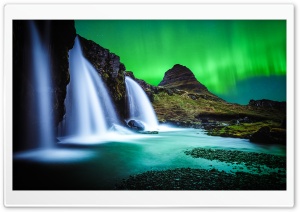 Kirkjufellsfoss waterfall, Kirkjufell, Northern Lights Ultra HD Wallpaper for 4K UHD Widescreen desktop, tablet & smartphone