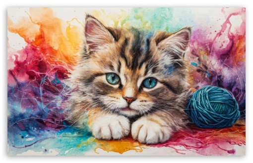 Kitten, Clew, Colorful Art UltraHD Wallpaper for UHD 16:9 ; HD 16:9 ; UltraWide 21:9 24:10 ; Widescreen 16:10 5:3 ; Fullscreen 4:3 5:4 3:2 ; Tablet 1:1 ; Mobile 9:16 9:19.5 9:20 9:21 10:16 2:3 3:5 3:4 ;