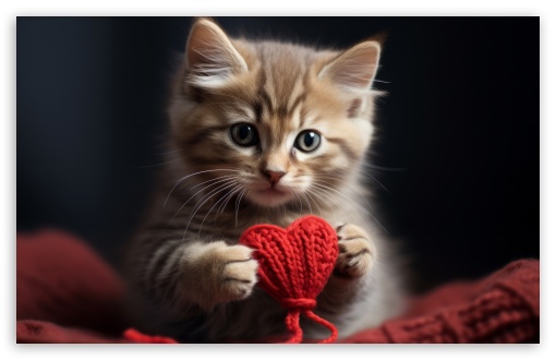 Kitten Holding a Knitted Heart UltraHD Wallpaper for UHD 16:9 ; HD 16:9 ; UltraWide 21:9 24:10 32:9 32:10 ; Widescreen 16:10 5:3 ; Fullscreen 4:3 5:4 3:2 ; Tablet 1:1 ; Mobile 9:16 9:19.5 9:20 9:21 9:22 10:16 2:3 3:5 3:4 ; Dual 16:10 5:3 16:9 4:3 5:4 3:2 ; Triple 16:10 5:3 16:9 4:3 5:4 3:2 ;