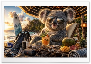 Koala on the Beach 4K UHD Wallpaper for Widescreen and UltraWide Desktop, UltraHD TV, Smartphone, Tablet