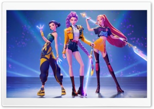 KPop Demon Hunters, Rumi, Mira, and Zoey 4K UHD Wallpaper for Widescreen and UltraWide Desktop, UltraHD TV, Smartphone, Tablet