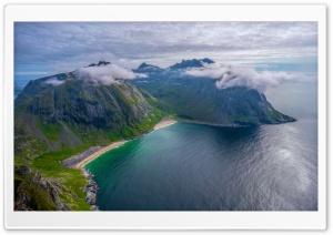 Kvalvika Beach, Lofoten Islands, Norway 4K UHD Wallpaper for Widescreen and UltraWide Desktop, UltraHD TV, Smartphone, Tablet